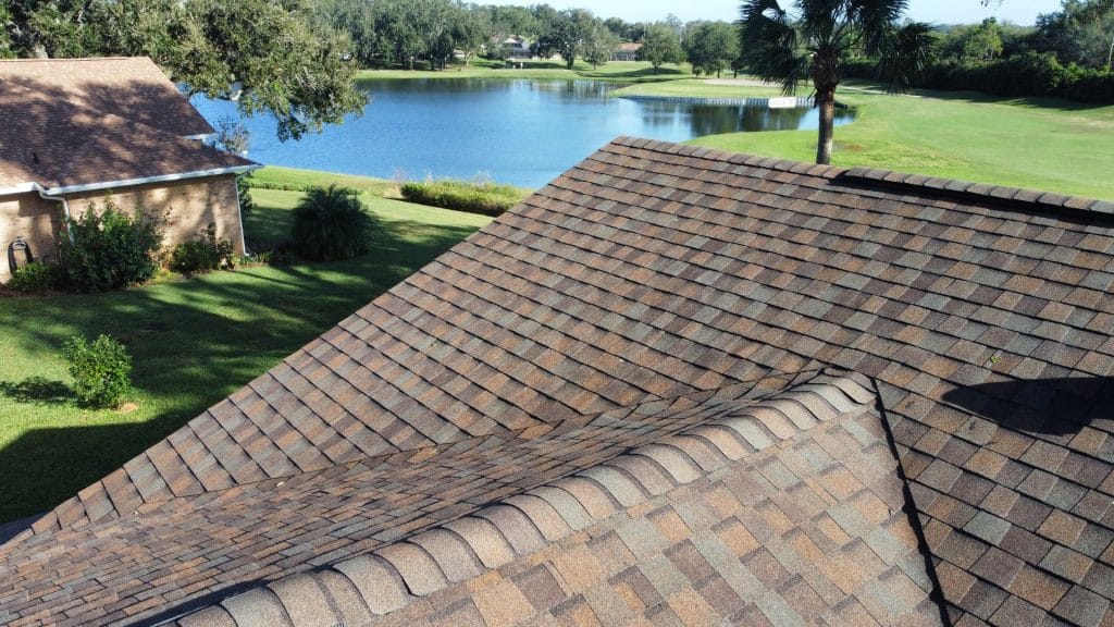 New asphalt shingle roof with lake view in Central Florida