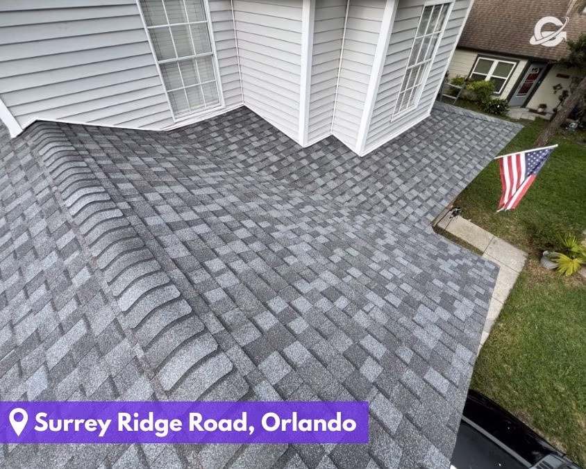 Roof replacement by Orlando Roofing Company, Gravity Roofing with gray shingles in Orlando.