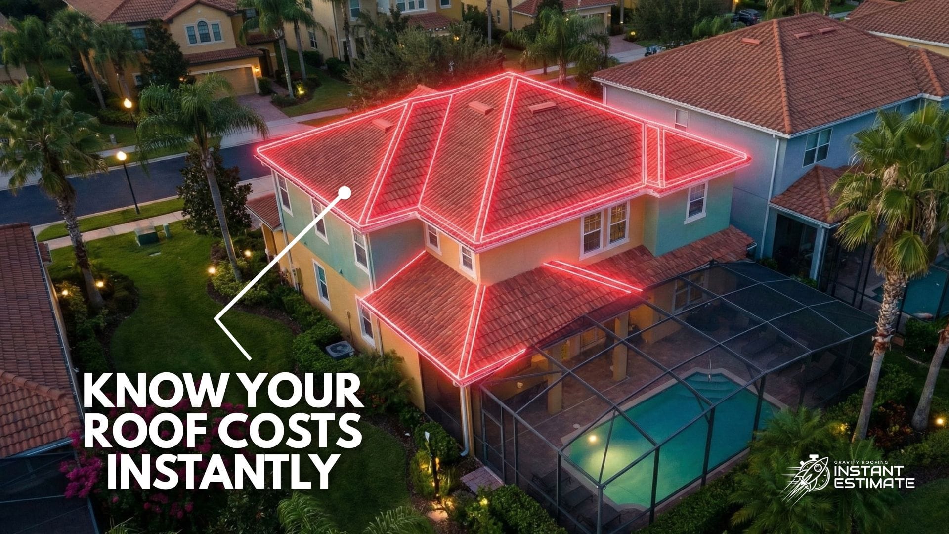 A satellite interface showing an Instant Roof Estimate Kissimmee for a residential property.