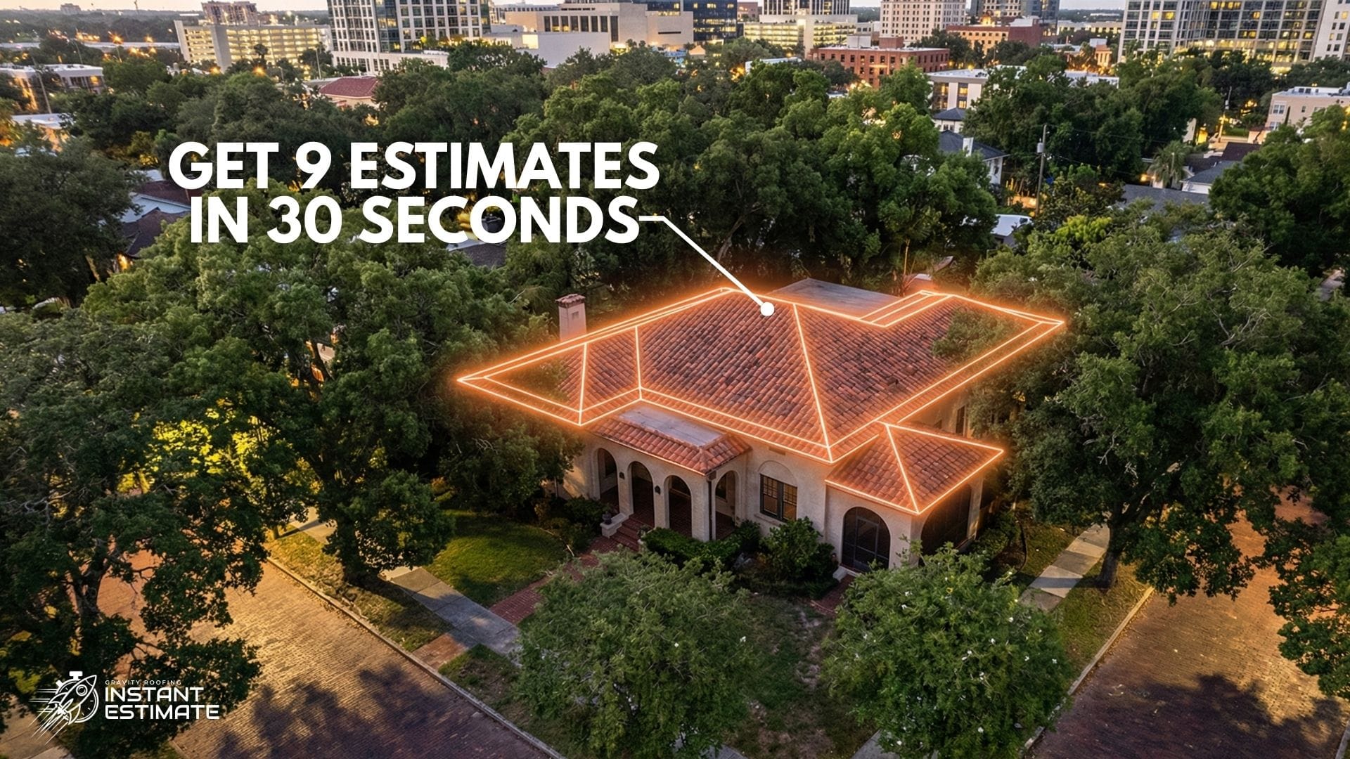 A satellite interface showing an Instant Roof Estimate Orlando for a residential property.