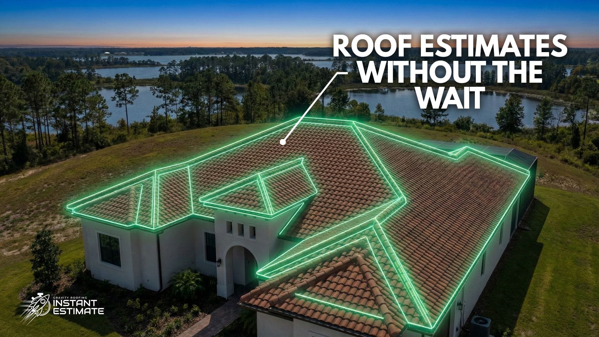 A satellite interface showing an Instant Roof Estimate Clermont for a residential property.