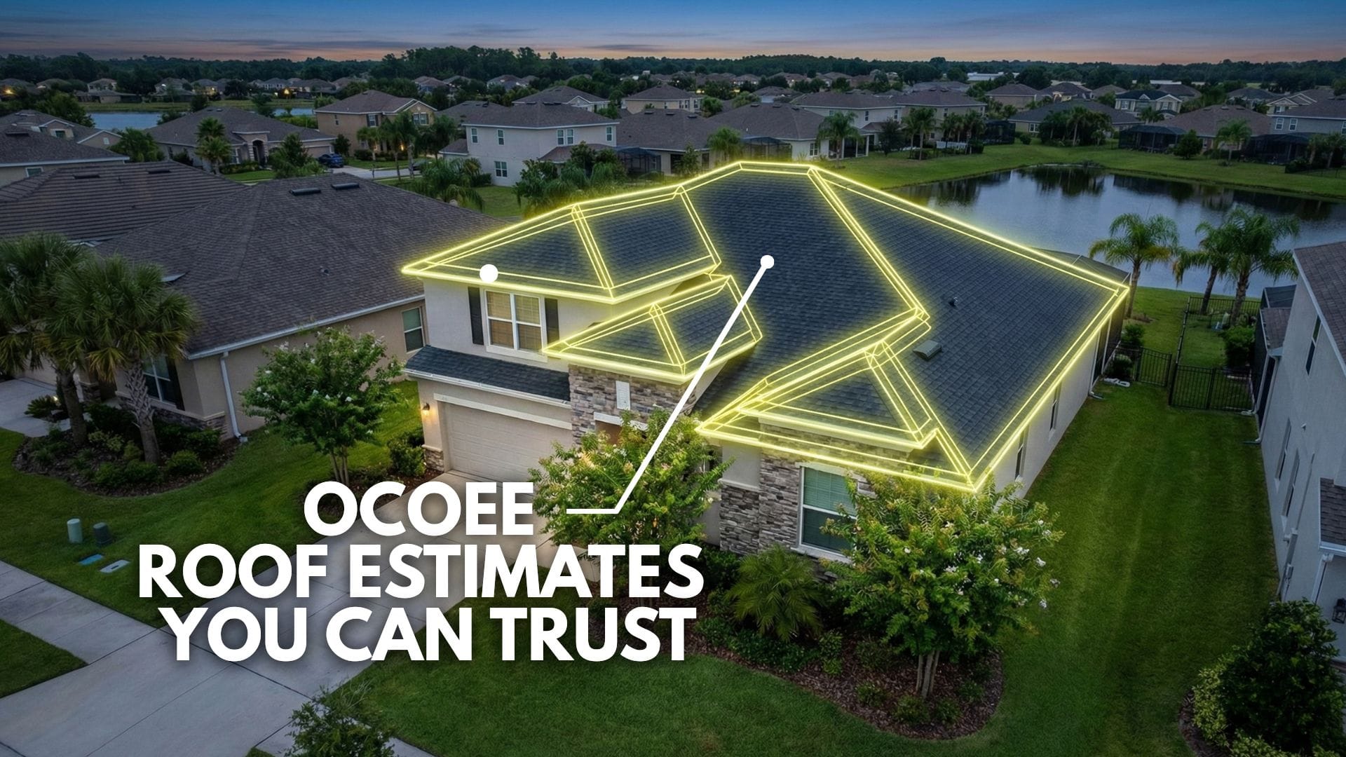 A residential home in Ocoee, Florida, viewed via satellite for an Instant Roof Estimate.