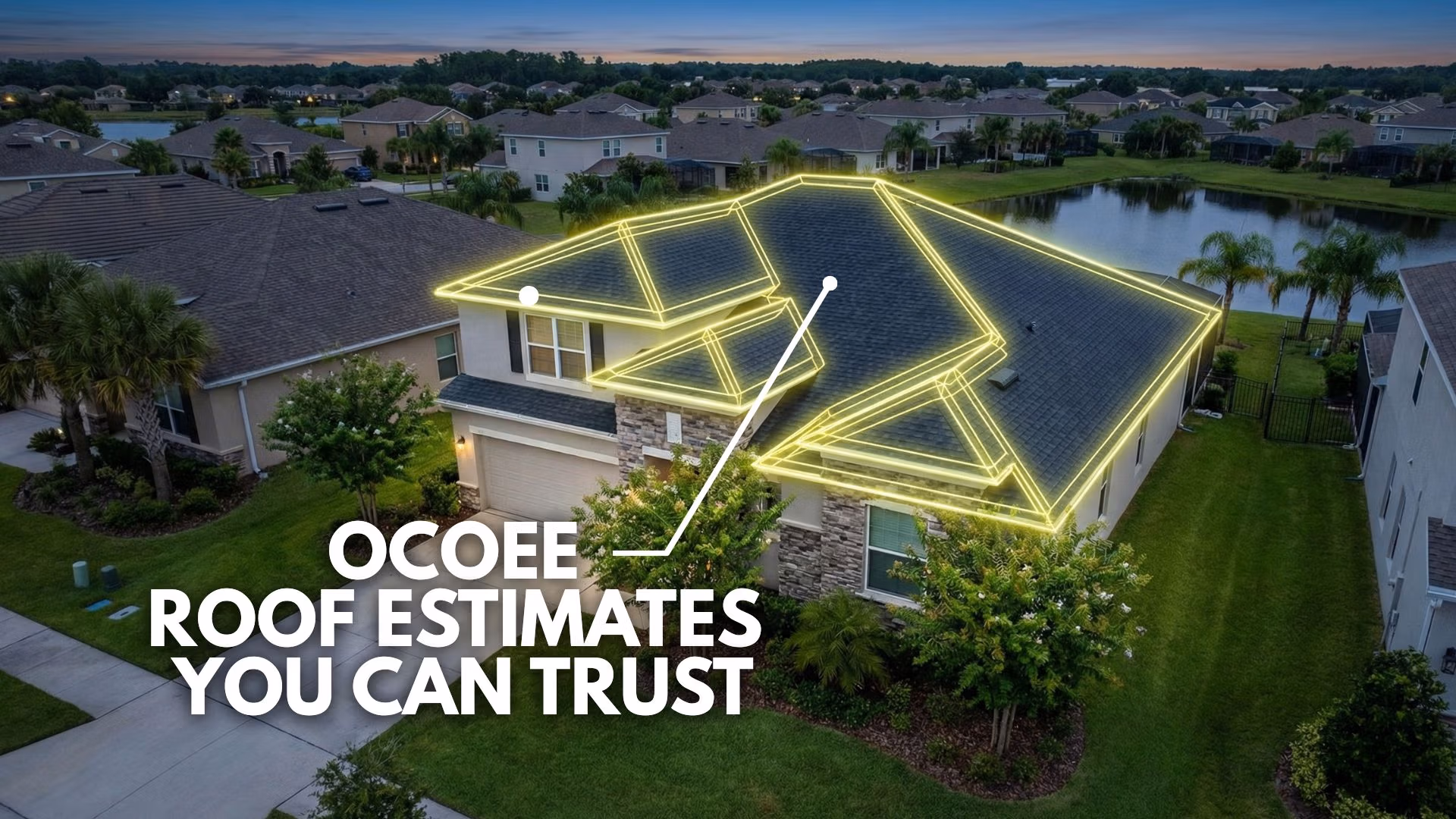A residential home in Ocoee, Florida, viewed via satellite for an Instant Roof Estimate.