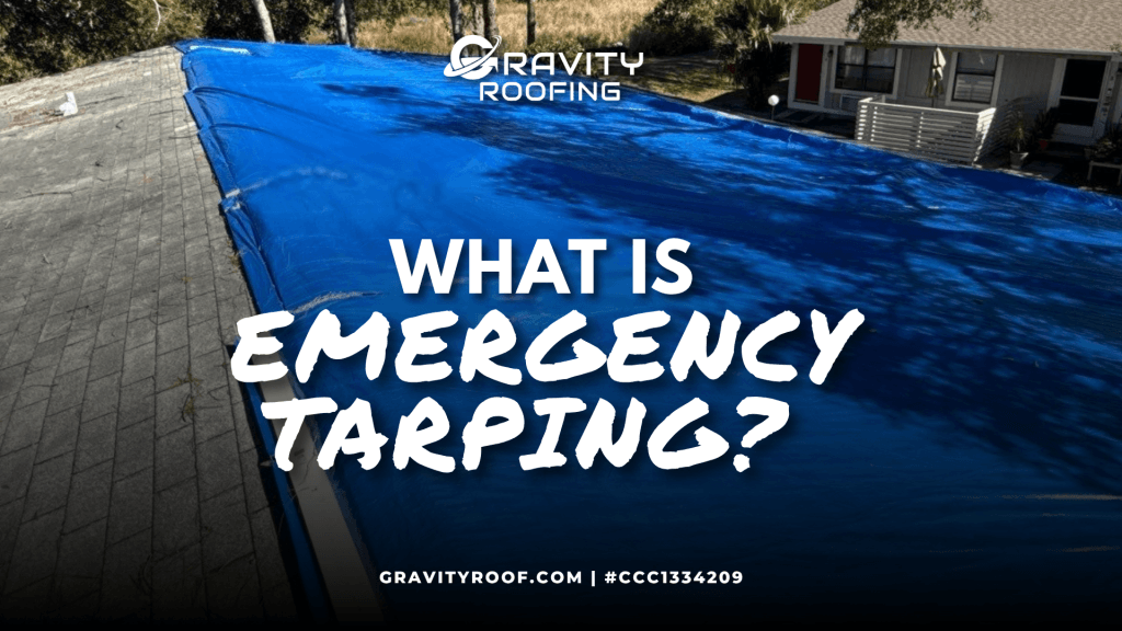Emergency roof tarping after storm damage on a Florida home
